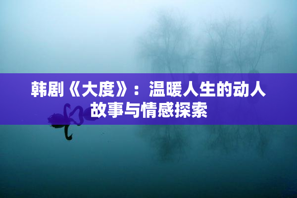 韩剧《大度》：温暖人生的动人故事与情感探索