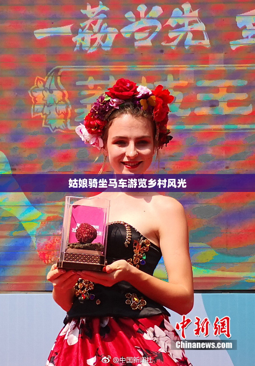姑娘骑坐马车游览乡村风光